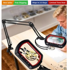 12X Square Magnifying Glass with Light and Clamp, Ultra Long 3-Section Arm LE...