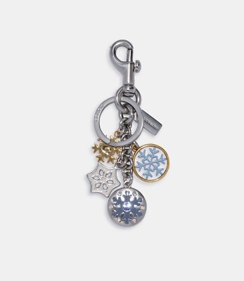 Coach Snowflake Cluster Bag Charm Keychain C7100 Silver/Multi New