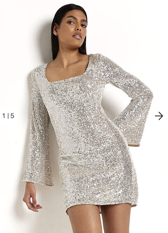 River Island Sequin Embellished Shift Mini Dress Sz S *736