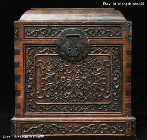 China Folk huanghuali wood Hand carved flower pattern Storage jewelry box boxes - 第 1/9 張圖片