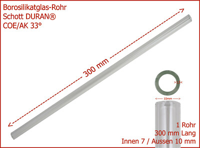 (3,50 /St) 1 St. Borosilikat Klarglas-Rohr SCHOTT DURAN  AK33° 10/7x300mm