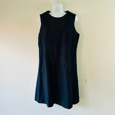 David Lawrence Black Contrast Texture Panel A Line Dress AU 14 US 10 Linen Look