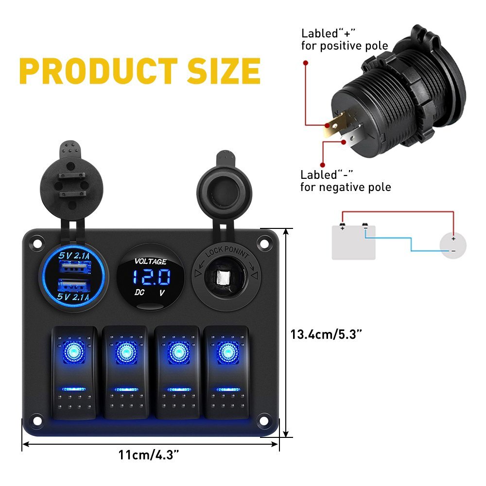 Geloo 5 Gang Switch Panel For Boat Waterproof LED Rocker Switch Panel With Dual Usb For Car Marine Boat 5 9 X4 1 X1 37