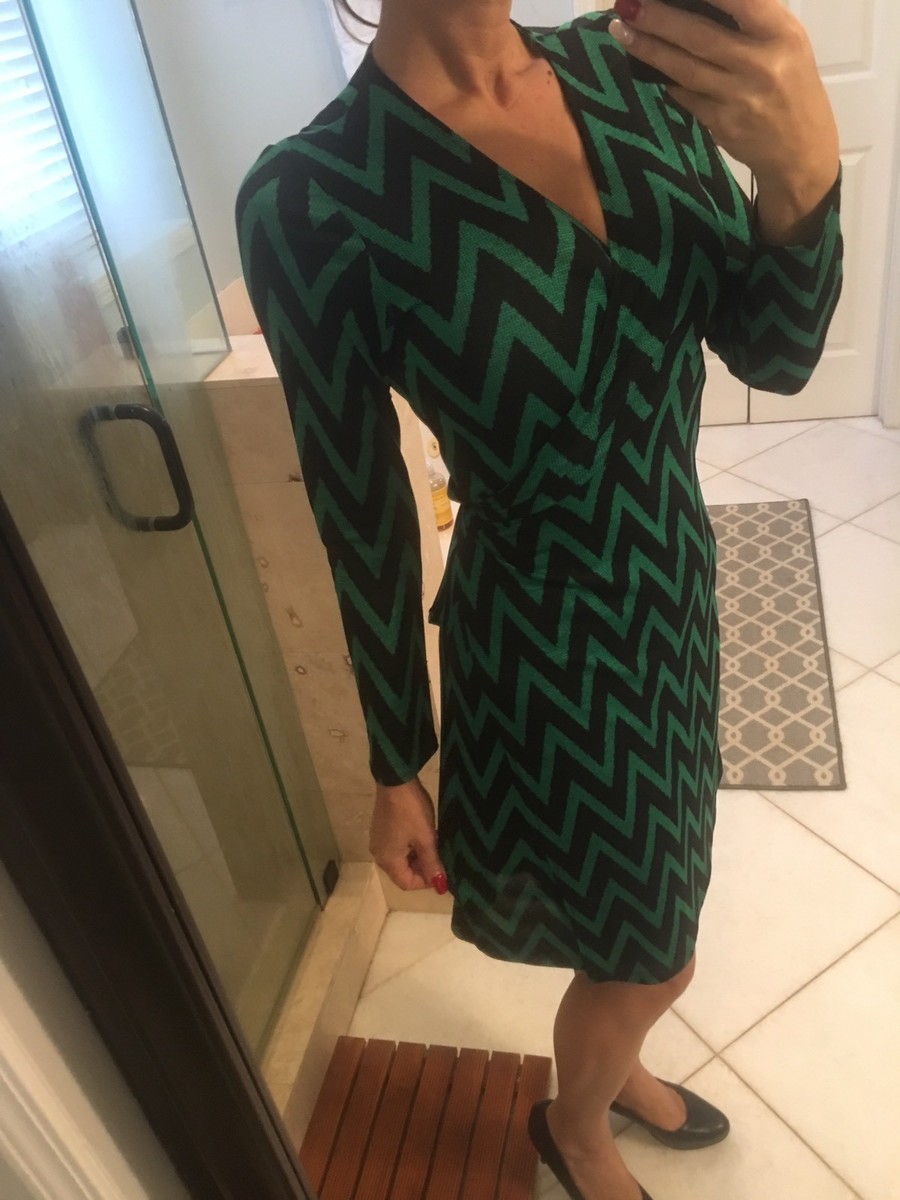 New Veronica M Green Chevron Wrap Long Sleeve Dress Medium Christmas | eBay