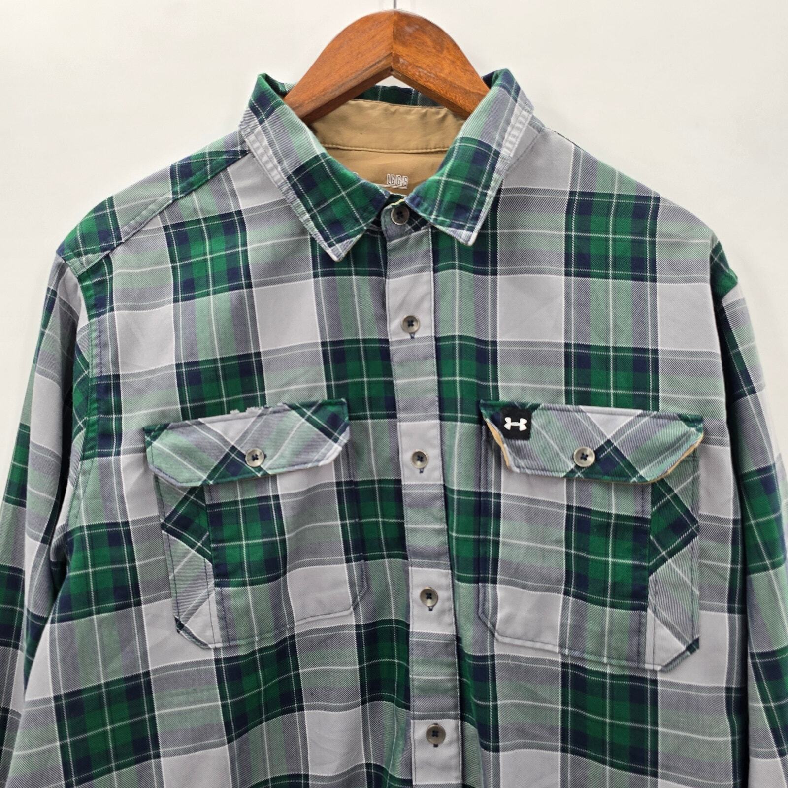 Under Armour Green Plaid Elbow Patch Button Loves… - image 3