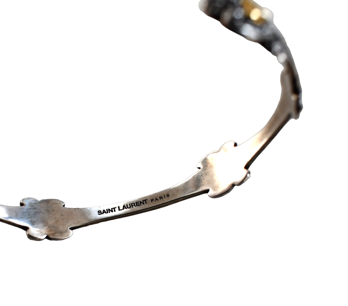 Auth SAINT LAURENT Paris Engraved HEART CUFF Bracelet L | eBay