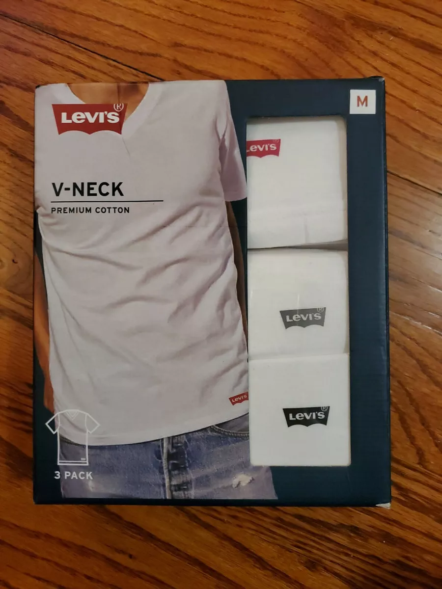 Kilde Port Et bestemt Levi&#039;s] V-Neck Premium Cotton 3 Pack T-Shirt Top White Mens Size  Medium M ~NIB~ | eBay