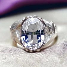 Moissanite Oval Cut Gemstone With 925 Sterling Silver Ring For Men's #792