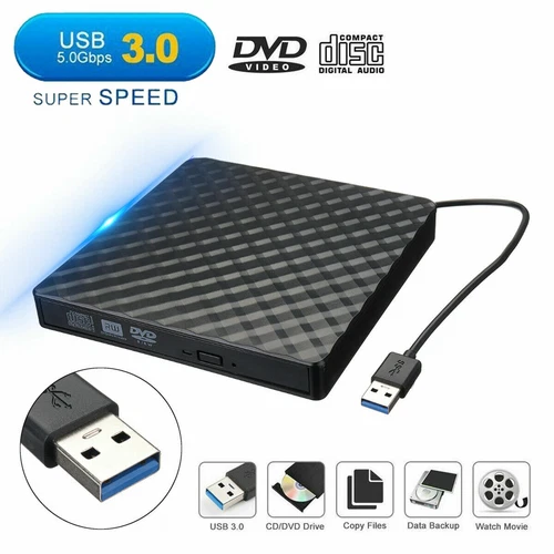 USB 3.0 Slim External DVD RW CD Writer Drive Burner Reader Player For Laptop PC - Picture 4 of 8