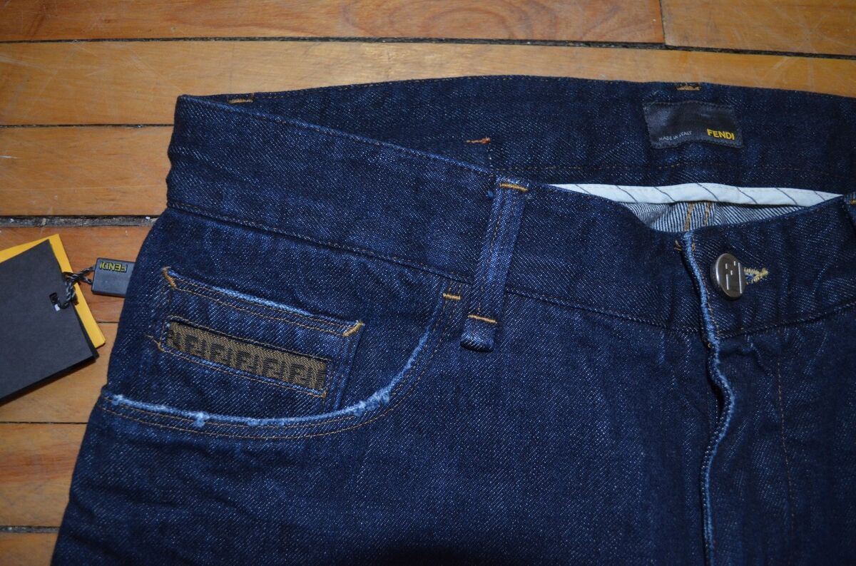 FENDI SLIM FIT WRINKLED DISTRESSED TREATMENT DARK BLUE DENIM FENDI SLIM FIT WRINKLED DISTRESSED TREATMENT DARK BLUE DENIM