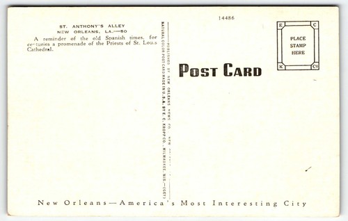 Postcard St Anthony's Alley French Quarter New Orleans Louisiana LA UNP Linen - Picture 2 of 2