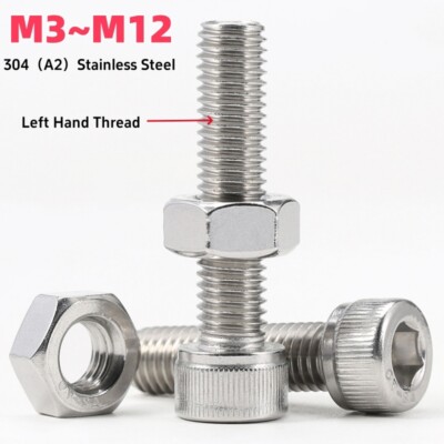 A2 Stainless Left Hand Reverse Thread Socket Cap Screw Allen Key Bolt Hex Nut