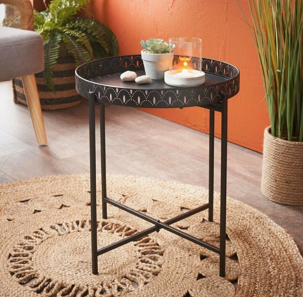 NEW Black Metal Side Coffee Tray Table With Removable Top Living Room Load  10KG