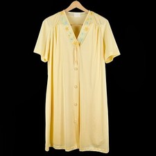 Vintage JC Penny Nightgown Peignoir Robe Set Yellow Nylon Floral M