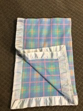Vintage Soft Blue Plaid Babyy Blanket 60"x43"