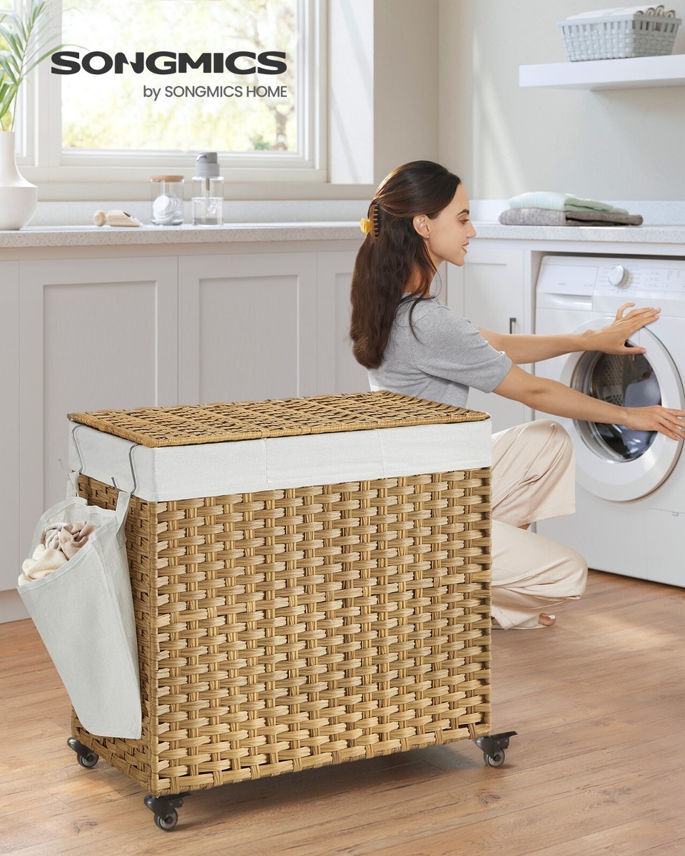 SONGMICS Wäschekorb 160 L mit Deckel 3 Fächer Wäschesack herausnehmbar BCL365