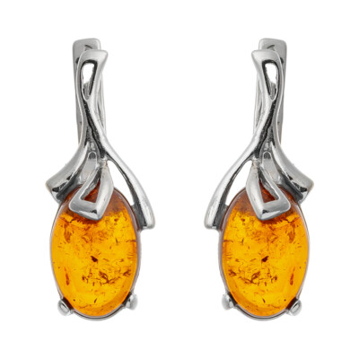 Prachtvolle echte baltische Bernstein Ohrringe 925 Sterling Silber cognacfarben