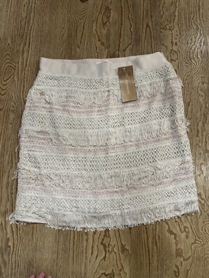 Francesca's Miami Boho Ivory Cream Fringe Mini Skirt • MD UK