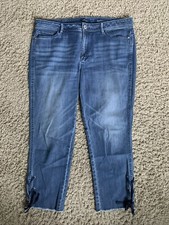 J.Jill Denim size 12 Authentic fit cropped blue jeans tie hems