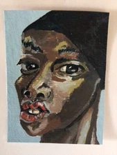 ACEO Original woman portrait - acrylic modern painting by Simbach-unframed
