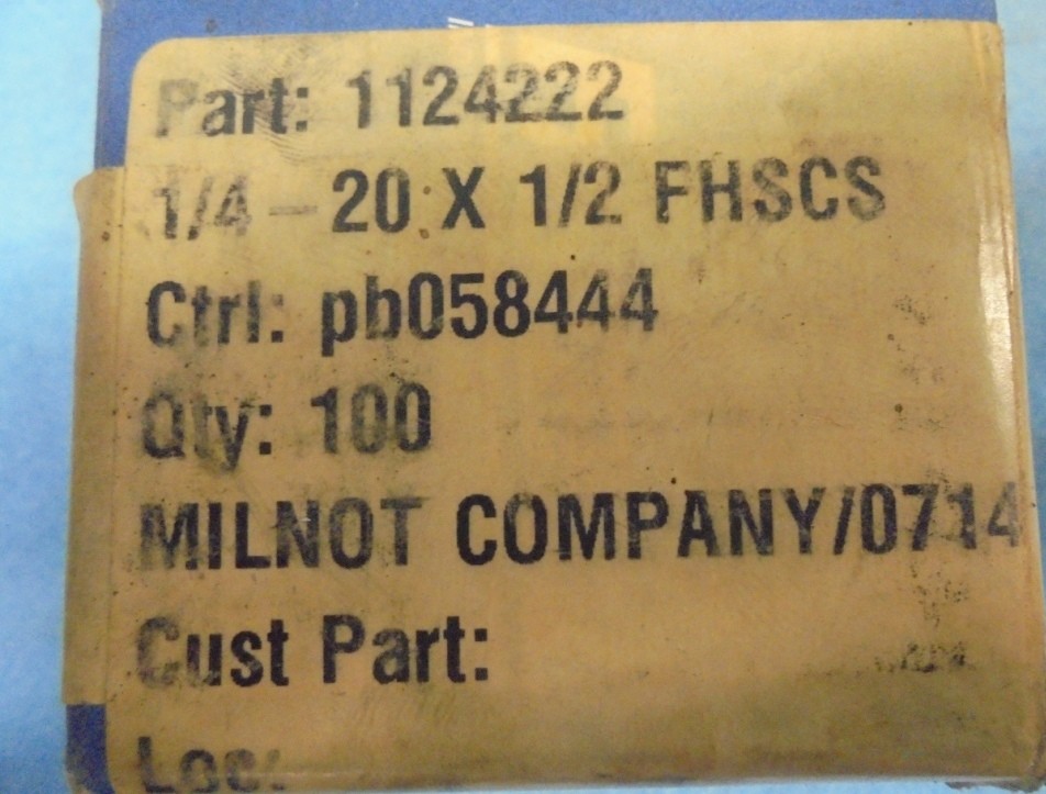 FASTENAL 1124222 FLAT SOCKET CAP SCREW, 1/4"20 X 1/2" ASTM F835, LOT