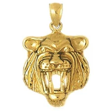 New 14K Yellow Gold Tiger Head Pendant