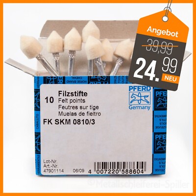 10x Polierstift Polierwerkzeug Filzkörper Filzpolierstift Polierkopf PFERD S:3mm