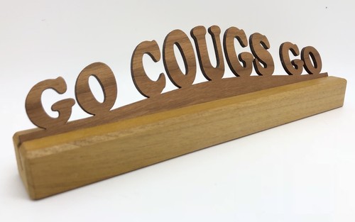 Palabras de madera cortada con láser "GO COUGS GO" para placa de escritorio, artesanía, enmarcado (RF870) - Imagen 2 de 4