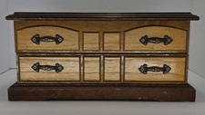 Vintage Lined Medium Sized Wooden Jewelry Box With Drawer Top That Opens