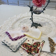 Vtg, Hand Crochet  Embroidered Handkerchief Lot Of 4