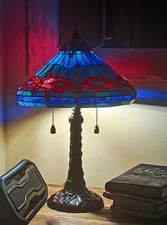 Tiffany Studio Style Reproduction , Red Blue Dragonfly  Real Stained Glass lamp 