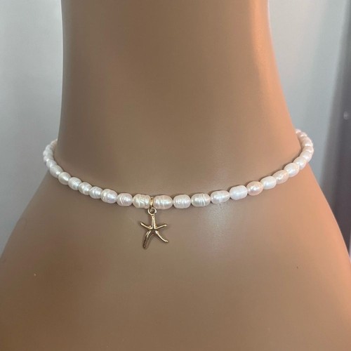 Fresh water Pearl Necklace with Gold Starfish Charm