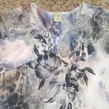 Jess & Jane Womens M Long Sleeve V-Neck Paisley Floral Shirt