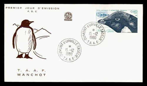 DR WHO 1980 FRENCH ANTARCTIC FSAT FDC PENGUIN CACHET BIRD M58643