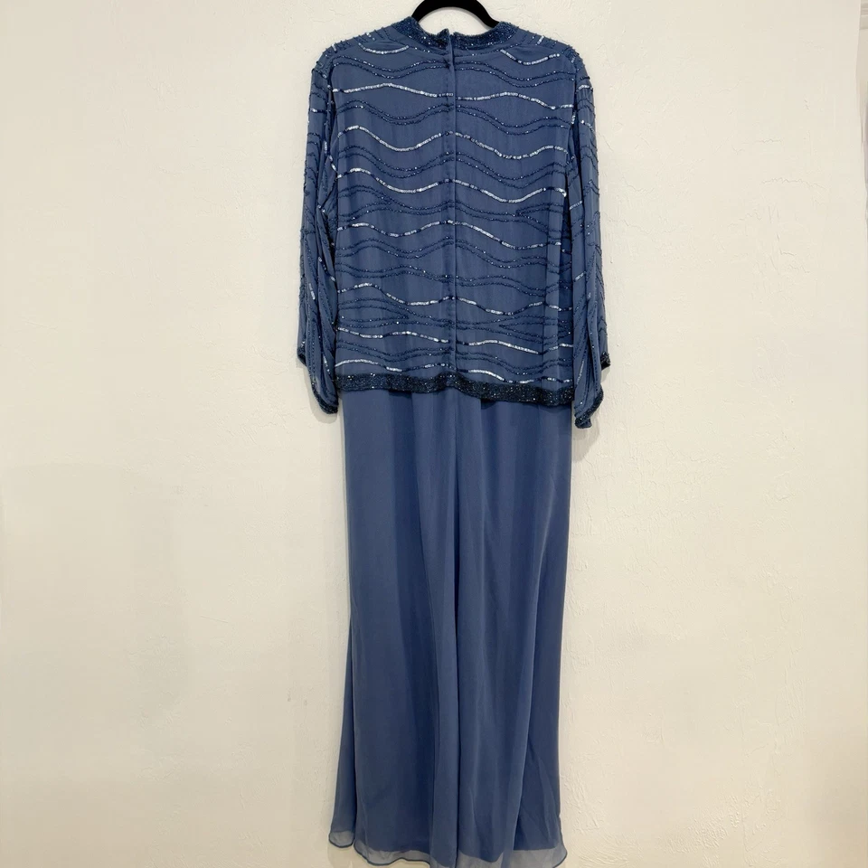 jkara blue sequin formal dress 3/4 sleeve size 16w elegant gown - Image 3 of 4