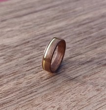 Bentwood Walnut Wedding Ring with Gold Inlay   Wooden Band Men  Women Handmade