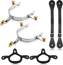 Cowboy Boot Spurs Set with Leather Belts and Rotatable Gear for Equestrian Use