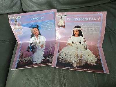 Fibre Craft Indian Princess Iv & Chief Fcm449 Fcm446 Crochet Guide Patterns Rare