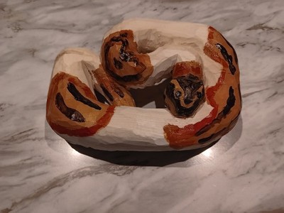 Unique, Hand Carved, Wooden Piebald Ball Python Sculpture 