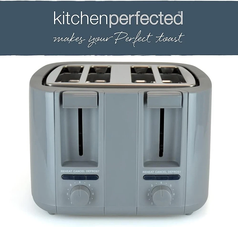 Grey 4 Slice Toaster Extra Wide Slot Variable Browning Defrost Reheat High Lift - Image 2 of 4