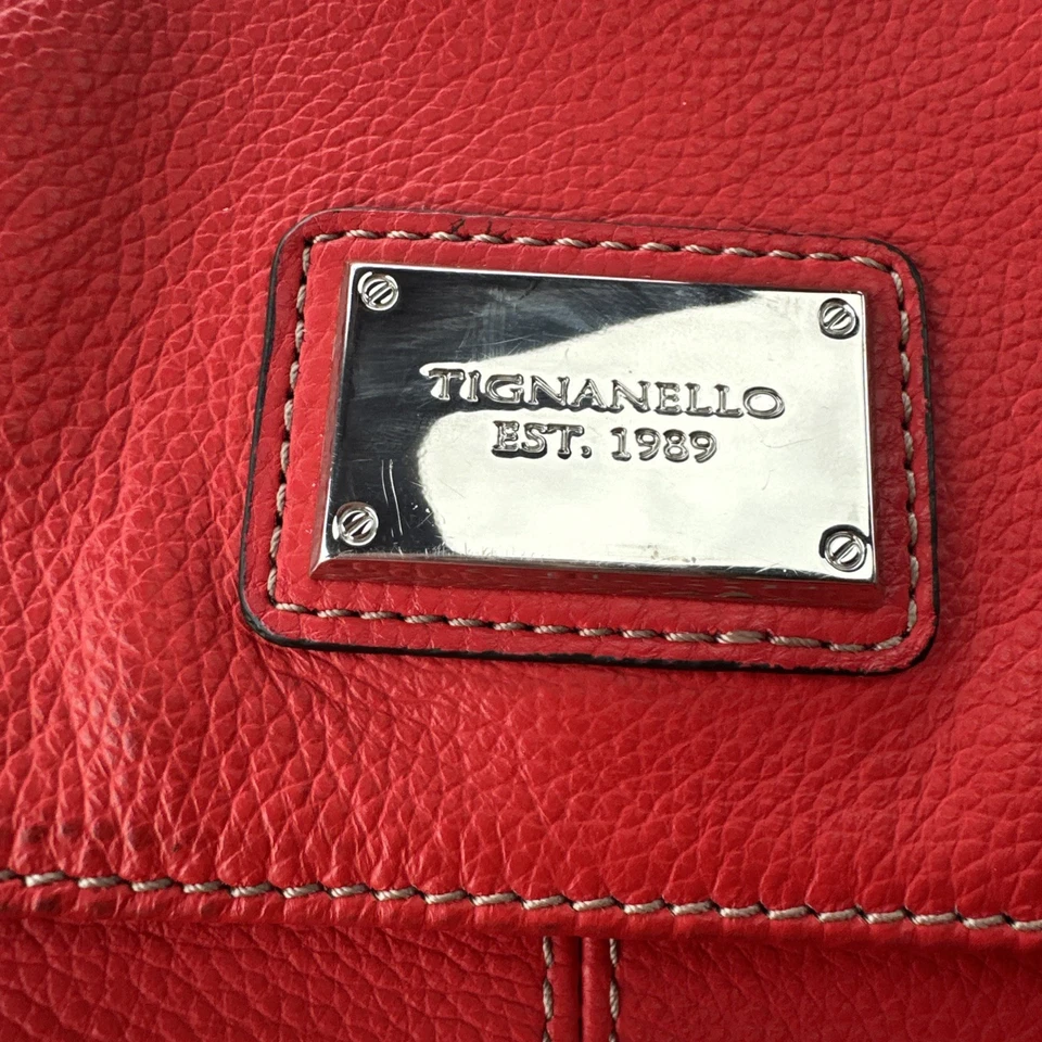 Tignanello Rojo Cuero Genuino Bolso de Hombro Grande Bolso de Mano Cartera Multi Bolsillo Foto 2 de 4