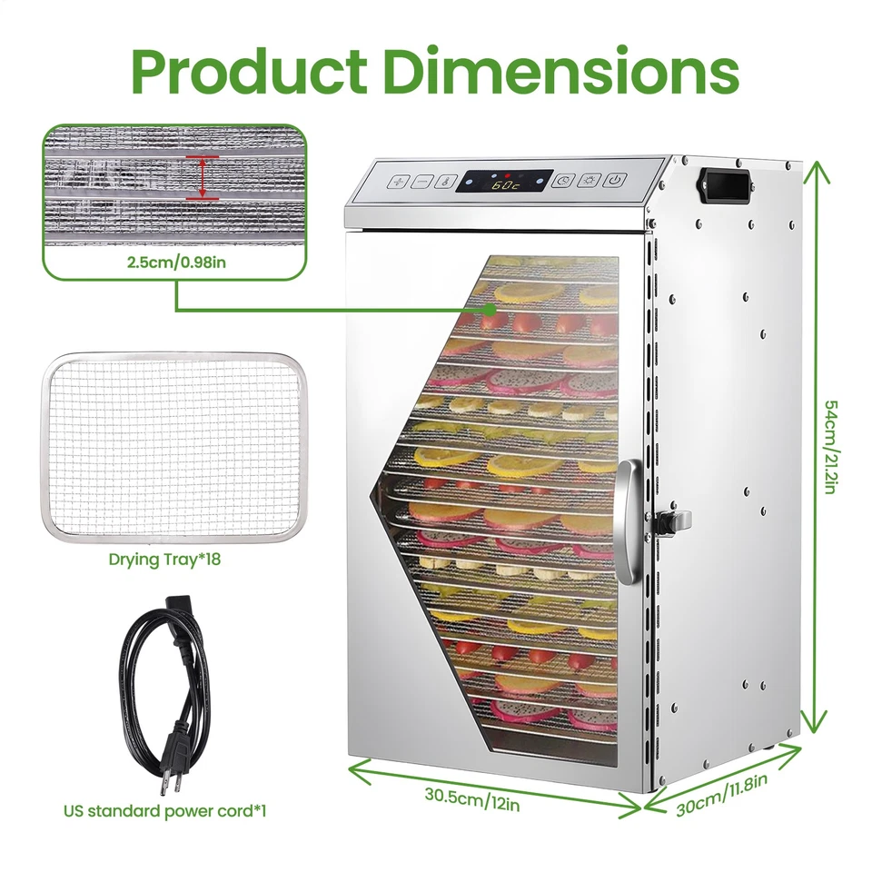 Máquina deshidratadora de alimentos 18 bandejas de acero inoxidable secado de frutas cecinas totalmente nueva Foto 4 de 4