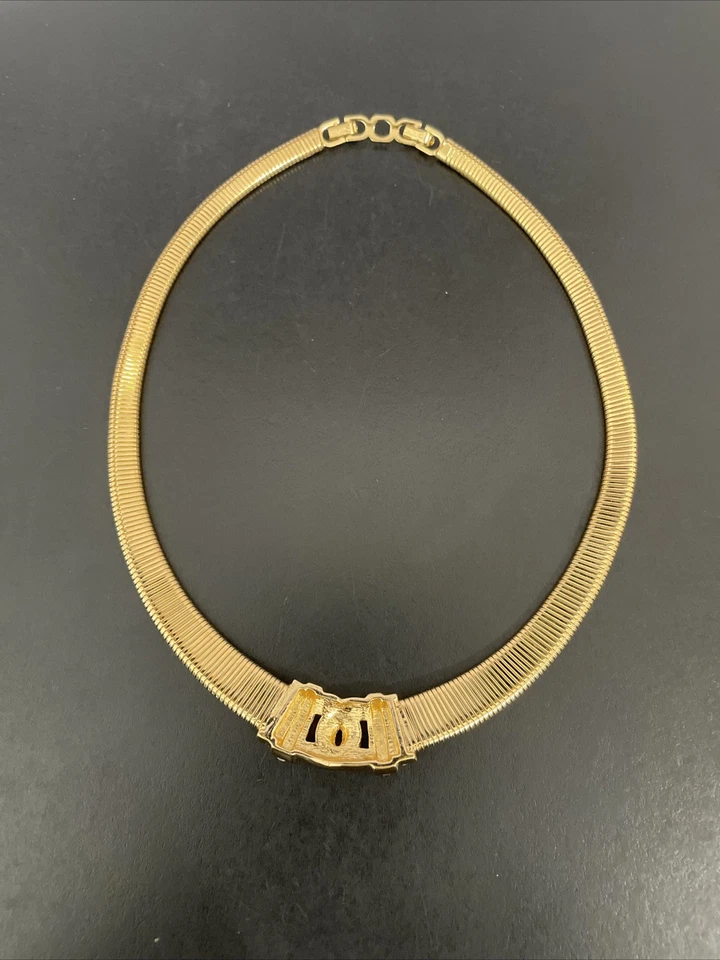 Christian Dior Vintage 1980s Interlocked Cross Crystals Omega Collar Necklace - Image 4 of 4