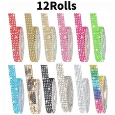 12 Rolls Self-Adhesive Bling Crystal Diamond Ribbon Sticker for DIY Crafts Decor
