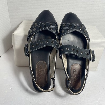 Freebird by Steven Blair Black copperLeather Distress Studs Slingback Flats Sz 7