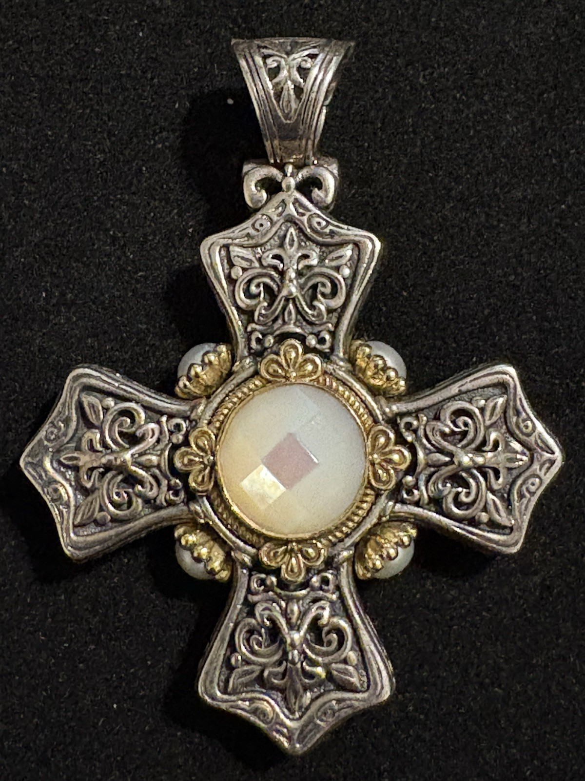 Konstantino Sterling Silver & 18K Gold Cross Mother of Pearl Byzantine Style
