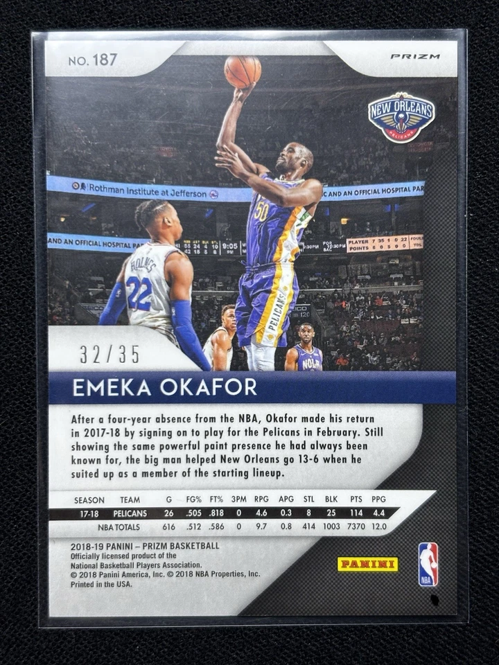 Panini Prizm Emeka Okafor 2018-19 #’d/35  Foto 2 de 2
