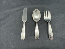 Tiffany  Co Sterling Silver Baby Spoon Fork  Knife Set Cordis Pattern, 77 gram