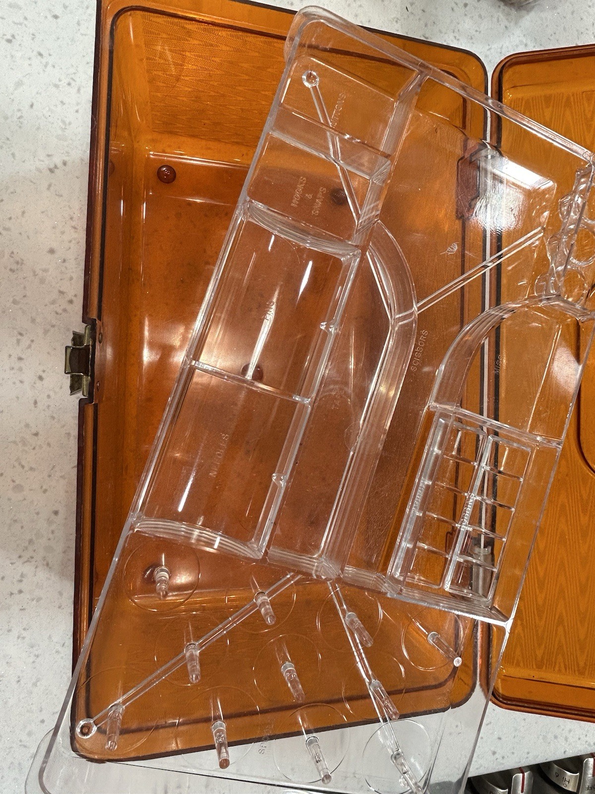 Wilson  Plastic Amber Orange Translucent Sewing Box With Notions Tray