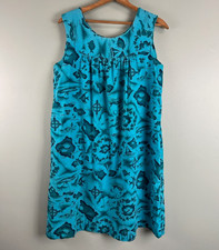 Vintage Ui-Maikai Hawaiian Muumuu Dress Womens M/L Blue Floral Island Map Cotton